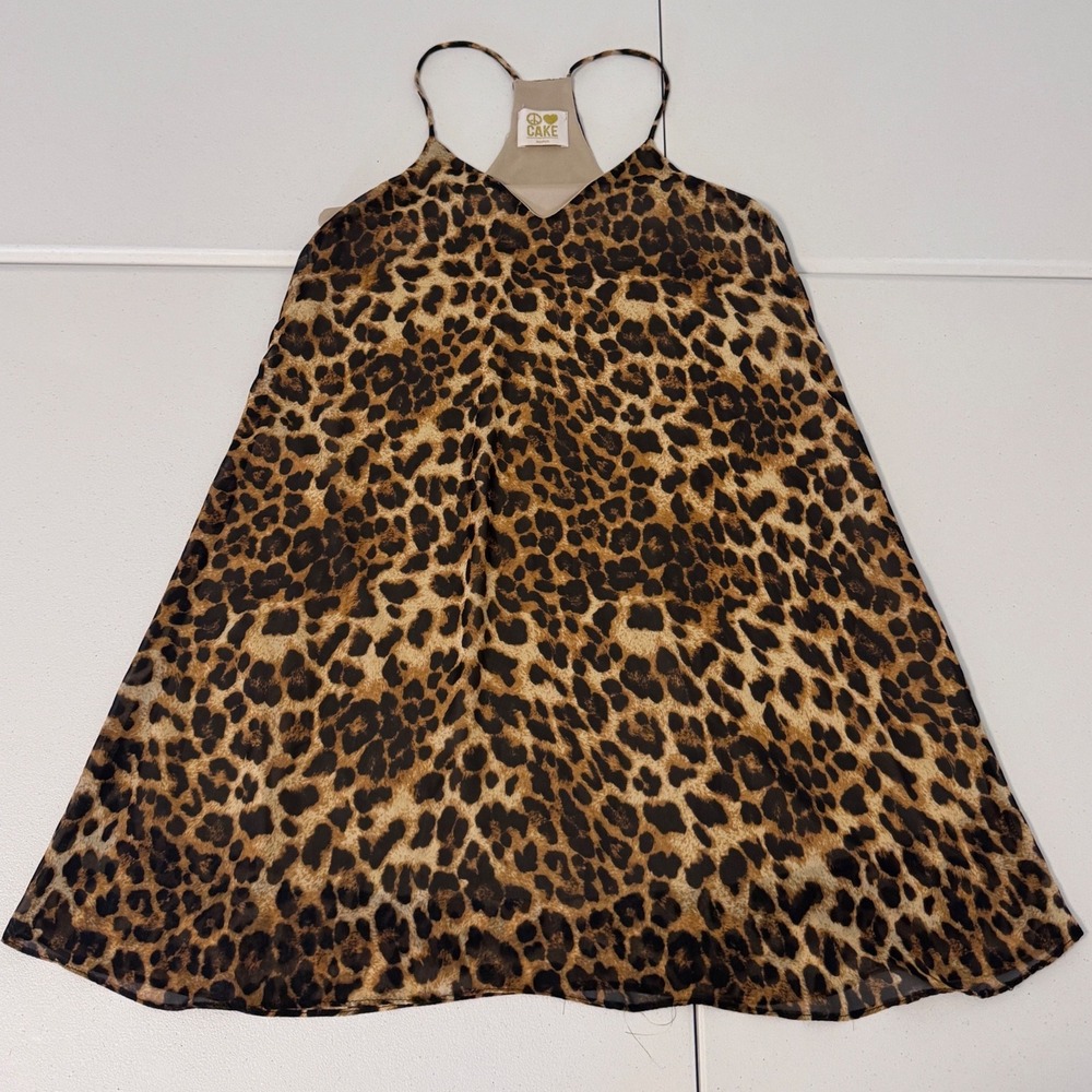 Peace Love Cake Leopard Print Racerback Mini Dress Brown Tan Medium k3